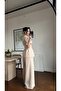 Buttoned Waist-Fitting Stand-Up Collar Short-Sleeved Design Blouse Jacket Palazzo Pants Equivalent Stylish Two-Piece Set - 4