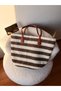 Women's Brown Cream Striped Straw Knitted Beach and Shoulder Bag - Bohemian Summer Handbag
