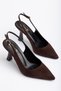Women's Brown Suede Buckle Pointed Toe Classic Heeled Shoes