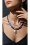 Women's Bijouterie Necklace Beads Blue Color Gold Chain Leaf Charm 3 Row Women's Necklace Combination - 3