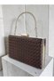 Brown Silver Detailed Hand-Woven Leather Special Series Women's Evening Dress Bag - 2