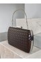 Brown Silver Detailed Hand-Woven Leather Special Series Women's Evening Dress Bag - 2