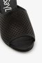 Black Genuine Leather Perforated Women's Heeled Slippers - 3