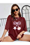 Pearl Ribbon Printed Oversize Crew Neck Short Sleeve Women's Tshirt