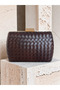 Brown Gold Detailed Hand-Woven Leather Special Series Women's Evening Dress Bag - 3