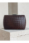 Brown Silver Detailed Hand-Woven Leather Special Series Women's Evening Dress Bag - 3