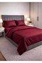 Cotton Burgundy Color Striped Satin Double Duvet Cover Set with Buttoned Fitted Sheet