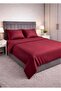 Cotton Burgundy Color Striped Satin Double Duvet Cover Set with Buttoned Fitted Sheet - 3