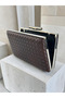 Brown Silver Detailed Hand-Woven Leather Special Series Women's Evening Dress Bag - 4