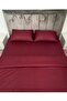 Cotton Burgundy Color Striped Satin Double Duvet Cover Set with Buttoned Fitted Sheet - 2