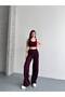 Women's High Waist Vertical Textured Lettuce Edge Detailed Palazzo Trousers - 3