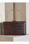 Brown Silver Detailed Hand-Woven Leather Special Series Women's Evening Dress Bag - 3
