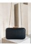 Black Color Gold Detailed Hand-Woven Leather Special Series Women's Evening Dress Bag - 5