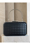 Black Color Silver Detailed Hand-Woven Leather Special Series Women's Evening Dress Bag - 7