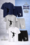 Children's Basket Adam Black Custom Printed Crew Neck 3-Piece T-Shirt - Shorts Set