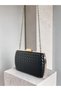 Black Color Gold Detailed Hand-Woven Leather Special Series Women's Evening Dress Bag - 6