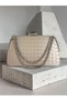 Beige Color Silver Detailed Hand-Woven Leather Special Series Women's Evening Dress Bag - 3
