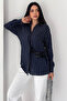 Women's Striped Belted Shirt – Loose Fit Buttoned Stylish Blouse - 5