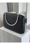 Black Color Silver Detailed Hand-Woven Leather Special Series Women's Evening Dress Bag - 6
