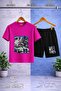 Children's Car Blue Multiple Squares Custom Printed Crew Neck 3-Piece T-Shirt - Shorts Set - 2
