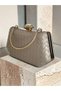 Beige Color Gold Detailed Hand-Woven Leather Special Series Women's Evening Dress Bag - 5
