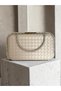 Beige Color Silver Stone Embroidered Hand-Woven Leather Special Series Women's Evening Dress Bag - 7