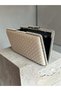 Beige Color Silver Detailed Hand-Woven Leather Special Series Women's Evening Dress Bag - 6