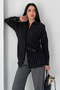 Women's Striped Belted Shirt – Loose Fit Buttoned Stylish Blouse - 6