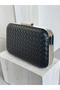 Black Color Silver Detailed Hand-Woven Leather Special Series Women's Evening Dress Bag - 3