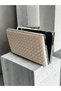 Beige Color Silver Detailed Hand-Woven Leather Special Series Women's Evening Dress Bag - 4