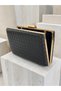 Black Color Gold Detailed Hand-Woven Leather Special Series Women's Evening Dress Bag - 4