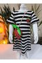 Girl's Summer Camisole Dress with Bag, Ruffled, Anti-Sweat Cotton, Strawberry, Black and White Stripes - 4