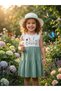 Girl's Summer Dress with Hat, Anti-Sweat Cotton, Rabbit Design, Water Green - 2