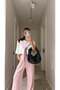 Women's Powder Oversize Scarf Detailed Modal Fabric Tracksuit Set Esr083 - 4