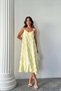 Women's Yellow Linen Fabric Strap Midi Dress Relaxed Fit Esr084 - 3