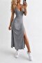 Trend Women's Gray Slit Single Jersey Fabric Summer Dress - 2