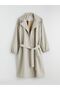Beige Double-Breasted Collar Oversized Women's Trench Coat - 5