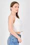 Women Asymmetrical Neck Sleeveless Solid Top, White - 2