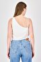 Women Asymmetrical Neck Sleeveless Solid Top, White - 3