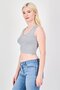 Women V Neck Sleeveless Ribbed Tank Top, Grey - 2