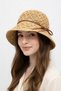 Women's Camel Faux Leather Detailed Handmade Straw Bucket |   Summer Vacation and Beach Hat - 5