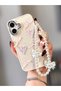 iPhone 16 Phone Case with Strap/Charm 3D Bow Decorated Ecru Color - 4