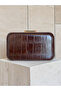 Brown Gold Detailed Thick Crocodile Patterned Women's Evening Dress Bag Wedding Engagement Graduation - 3