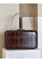 Brown Silver Detailed Thick Crocodile Patterned Women's Evening Dress Bag Wedding Engagement Graduation - 3