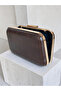 Brown Gold Detailed Thick Crocodile Patterned Women's Evening Dress Bag Wedding Engagement Graduation - 4