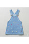 Girl's Denim Salopet Set Heart Embroidered Strap Jean Dress + Bodysuit - 3