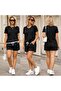 Women's Short Sleeve Crew Neck Viscose Two Thread Fabric Blouse and Shorts Two Piece Set - 5