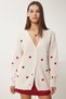 Women's Heart Textured Long Knitwear Cardigan Cream