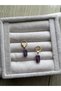 Cylinder Amethyst Stone Gold Color Steel Earrings Handcrafted