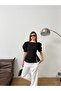 Women's Black Blouse with Balloon Sleeves and Slit Detail - 2